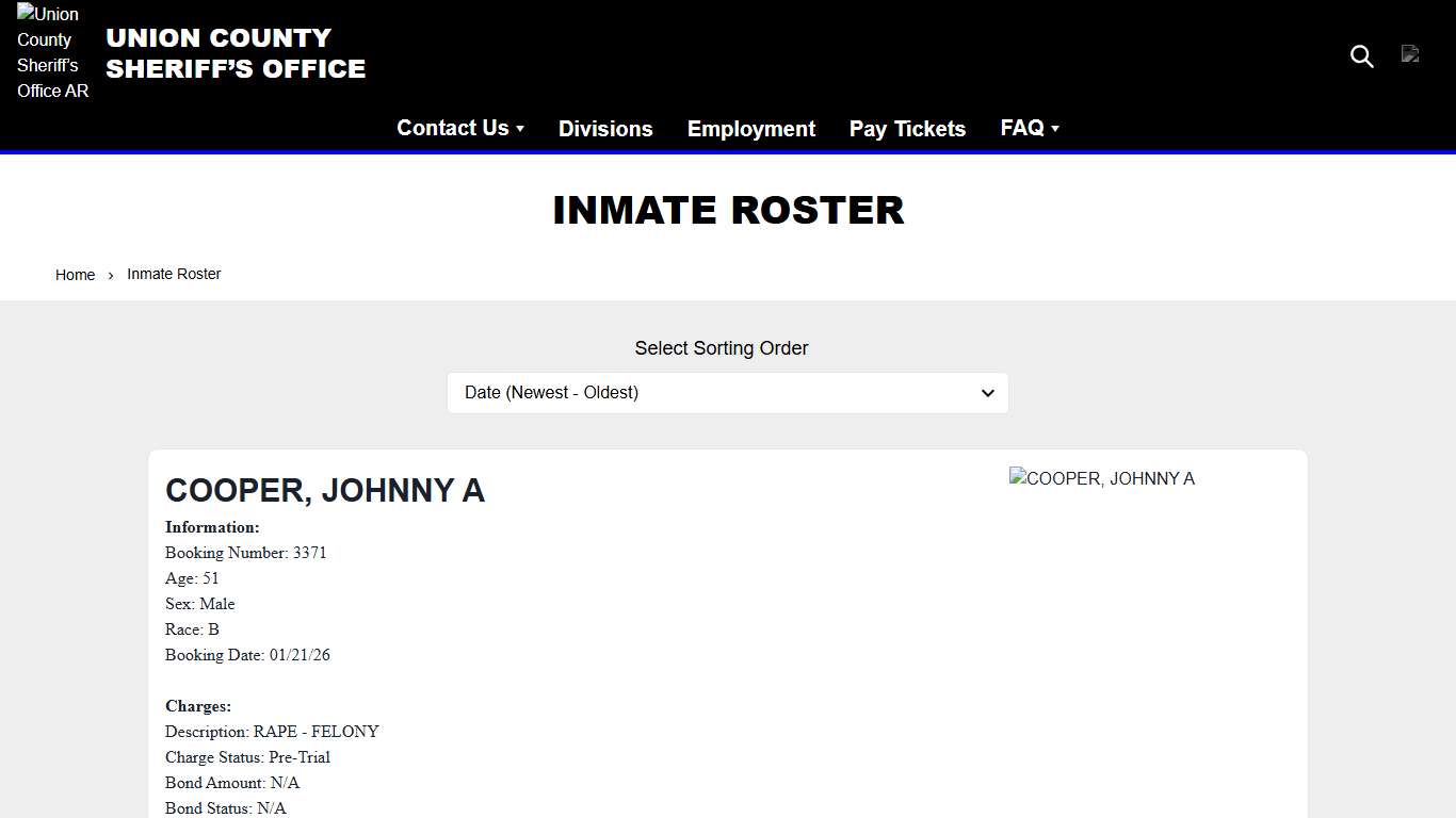 Inmate Roster Union County Sheriff’s Office AR